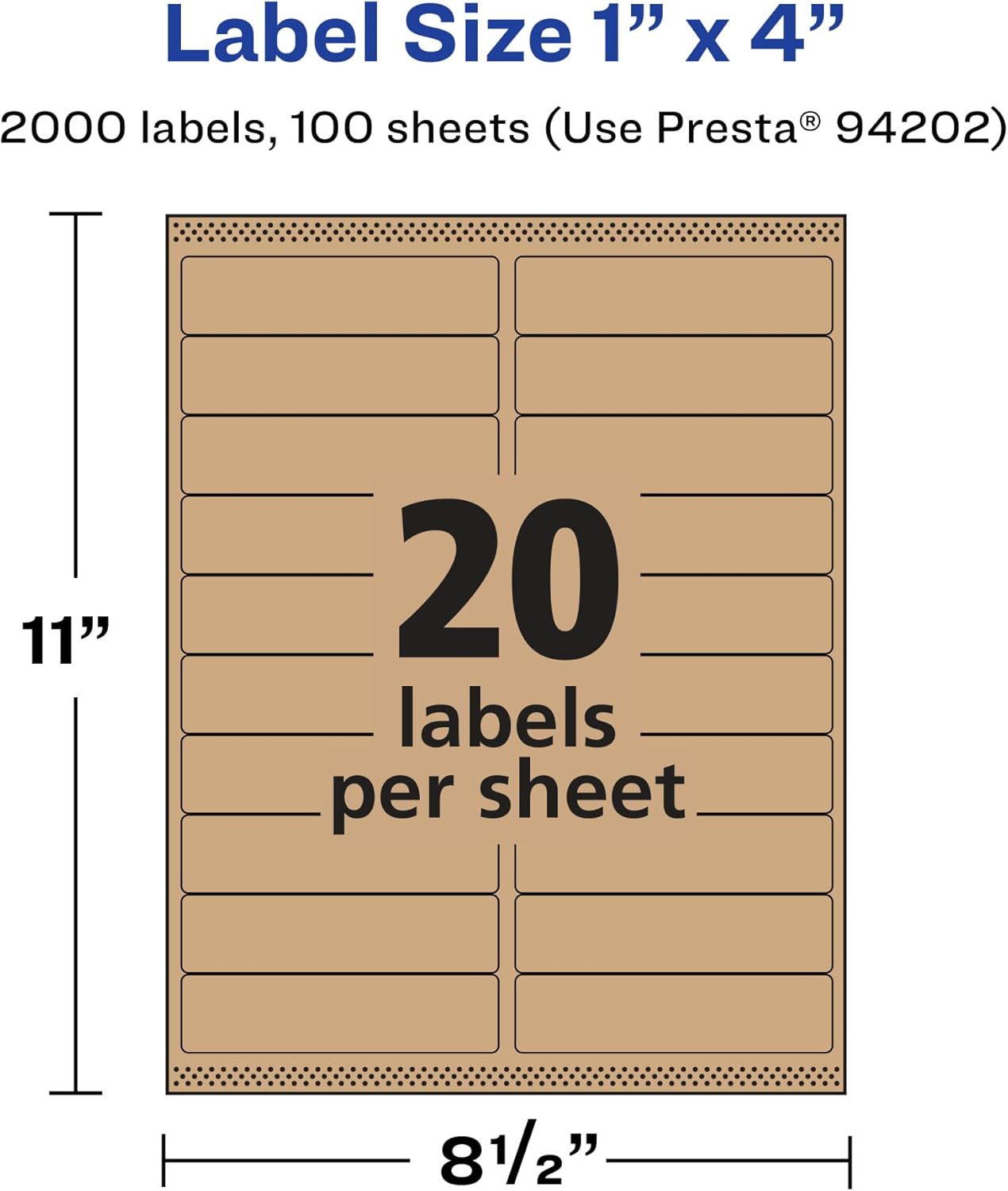 AVERY Kraft Brown Rectangle Labels, Sure Feed Technology, 1\" x 4\", Laser/Inkjet Printable