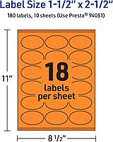 Avery Printable Oval Labels, Sure Feed Technology, 1-1/2" x 2-1/2", Bright Orange, Laser/Inkjet Printable