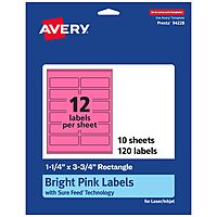 Avery Printable Rectangle Labels, Sure Feed Technology, 1-1/4" x 3-3/4", Bright Pink, Print-to-The-Edge