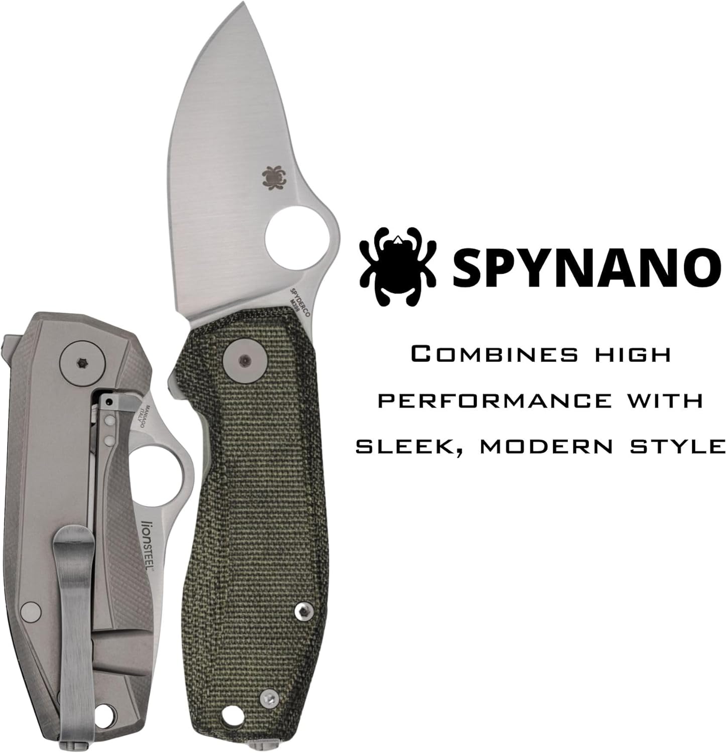 Spyderco SpyNano Pocket Knife - M398 Steel Blade with Titanium & Green Micarta Handle, RIL Lock Mechanism