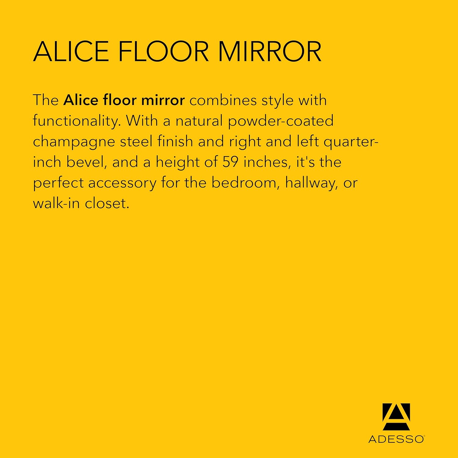 Adesso Alice Floor Mirror, Freestanding, Full Length Mirror with Foldable Kickstand, Lightweight, Brushed Steel Frame