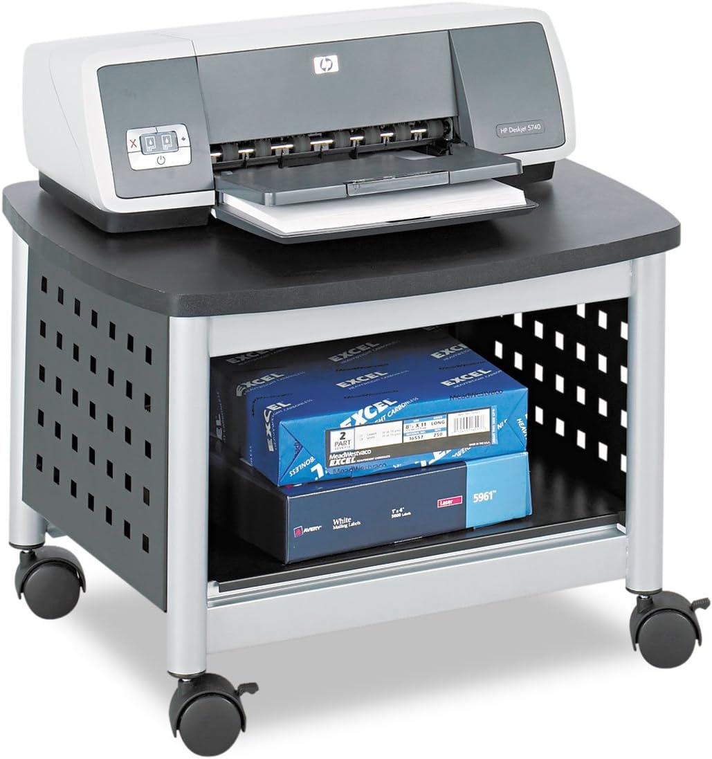 Safco Scoot Under-Desk Printer Stand, 14-1/2inH x 20-1/4inW x 16-1/2inD, Black/Silver