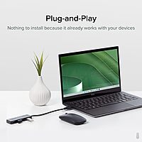 Plugable 4 Port USB Hub 3.0, USB Splitter for Laptop, Compatible with Windows, Surface Pro, PC, Chromebook, Linux, Android, Charging Not Supported