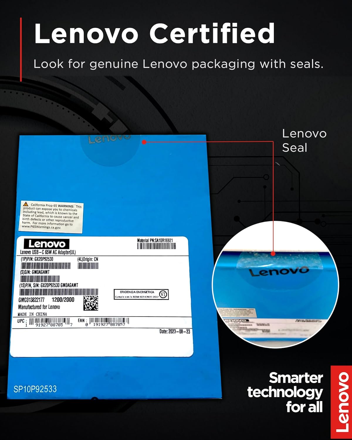 Lenovo USB Type-C 65W AC Adapter, 5.9ft, Black, GX20P92530