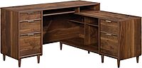 Sauder 59" L-Desk and Bookcase Bundle, Clifford Place Collection, Grand Walnut Finish L-Desk + 3 Tier Bookcase