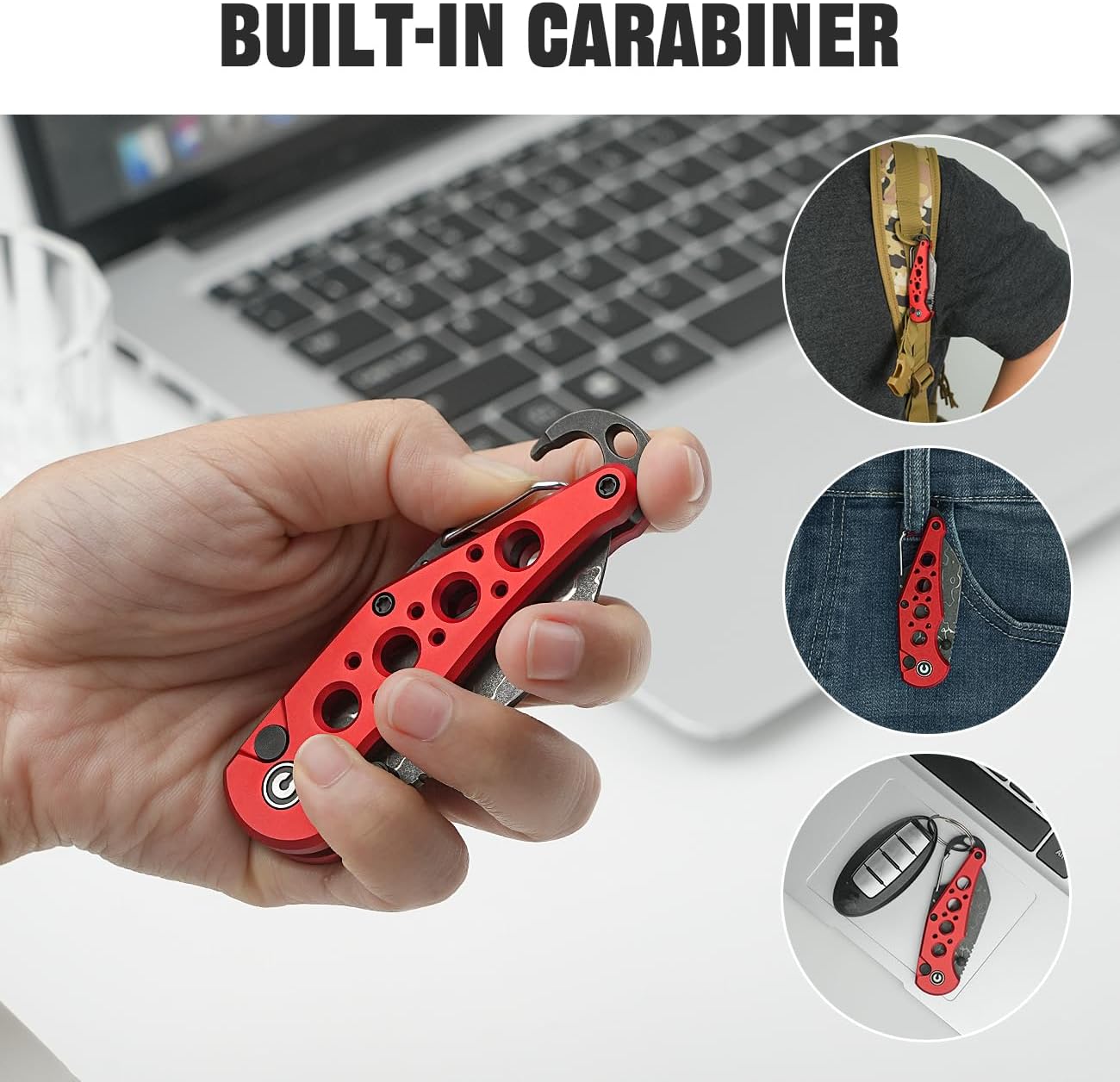 CIVIVI Pragma Folding Knife 2.2" Wharncliffe, Aluminum Handle, Carabiner & Bottle Opener