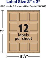 AVERY Kraft Brown Square Labels, Sure Feed Technology, 2" x 2", Print-to-The-Edge, Laser/Inkjet Printable
