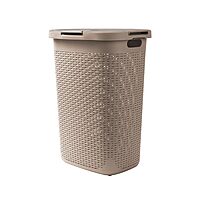 Mind Reader 60L Slim Laundry Hamper with Lid, Wicker-Style Plastic