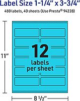 AVERY Printable Rectangle Labels, Sure Feed Technology, 1-1/4" x 3-3/4", Bright Blue, Print-to-The-Edge, Laser/Inkjet Printable
