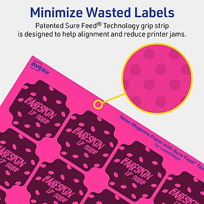 AVERY Printable Square Scalloped Labels, Sure Feed Technology, 1-5/8" x 1-5/8", Neon Magenta, Print-to-The-Edge