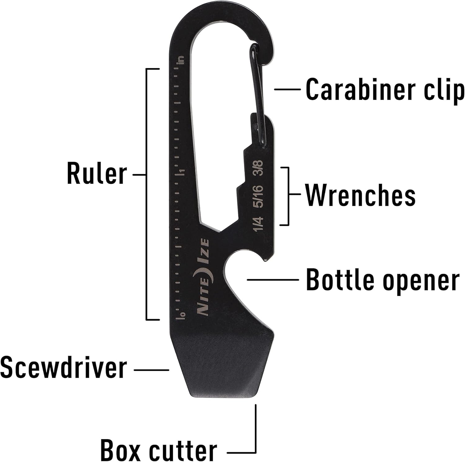 Nite Ize DoohicKey Keychain Multi Tool, Stainless-Steel 5-in-1 Multi Tool With Bottle Opener + Carabiner Clip