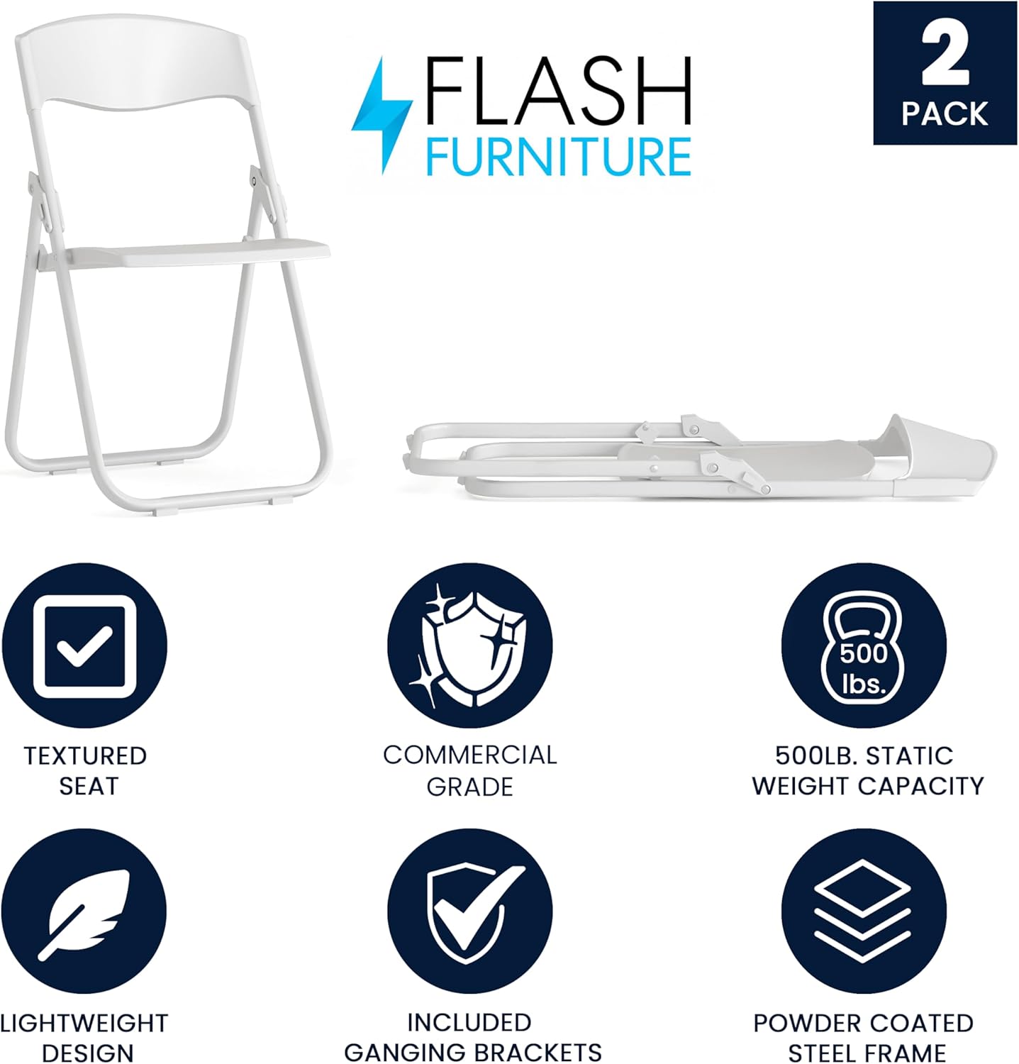 Flash Furniture HERCULES Series 500 lb. Capacity Heavy Duty Plastic Folding Chair with Built-in Ganging Brackets