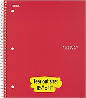 Five Star Spiral Notebook, 1 Subject, Graph Ruled Paper, 100 Sheets, 11" x 8-1/2" Sheet Size, Assorted Colors, Color Selected For You, 1 Count (06190)