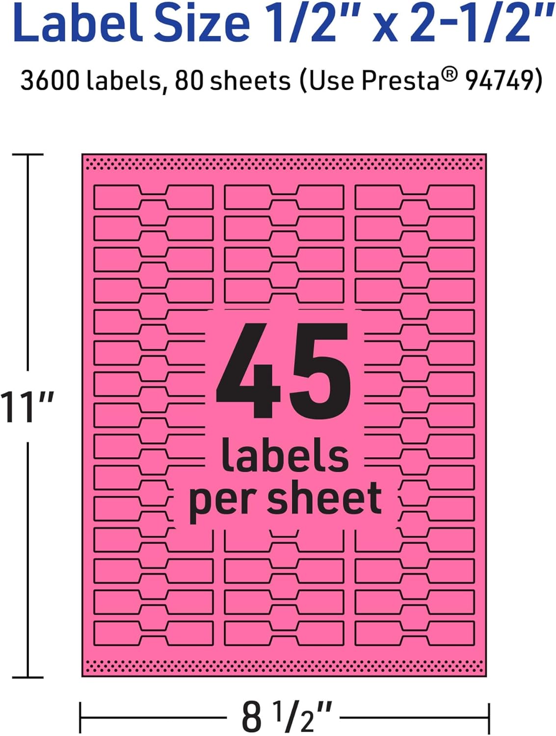 AVERY Printable Barbell Labels, Sure Feed Technology, 1/2" x 2-1/2", Bright Pink