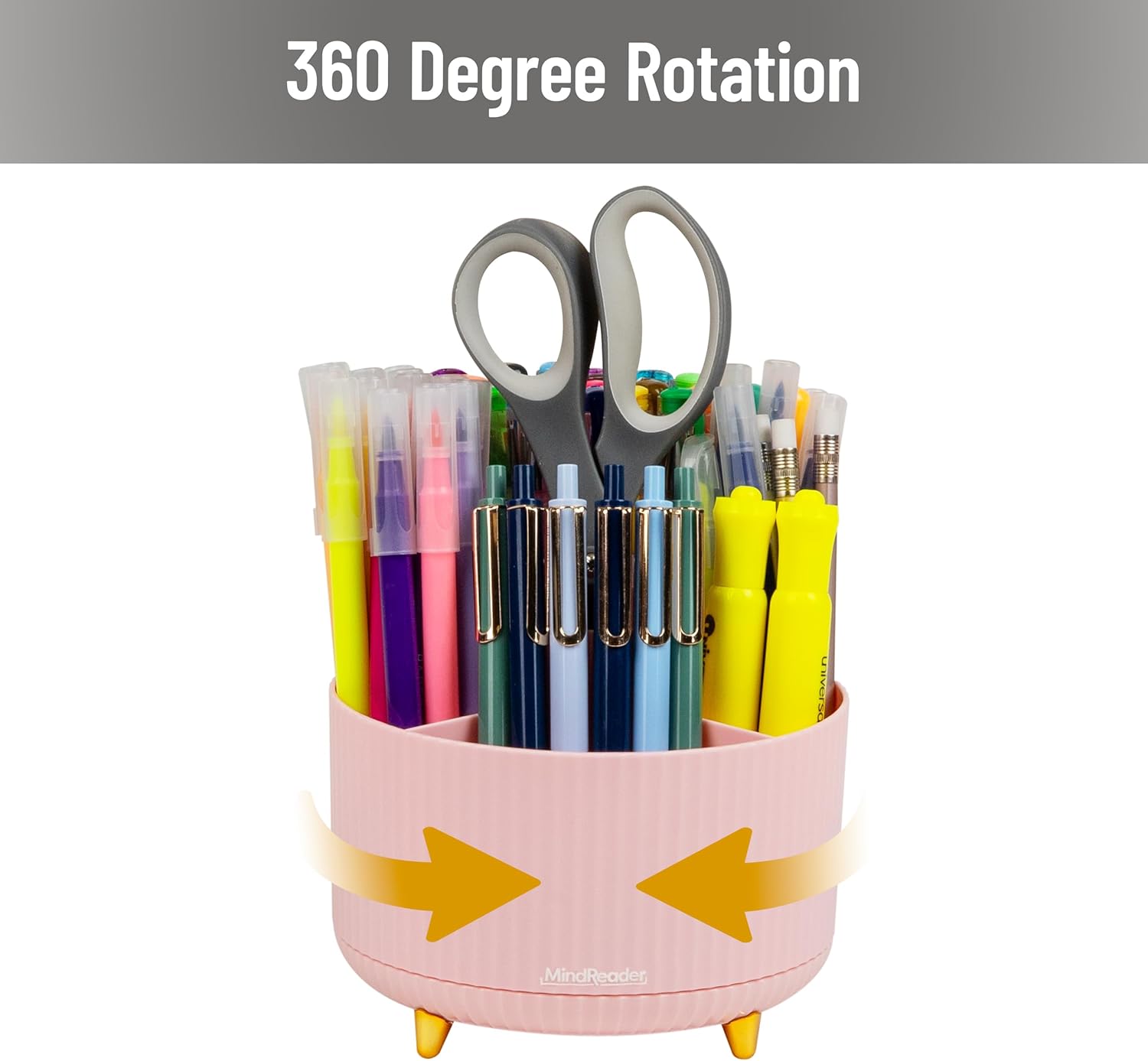 Mind Reader Rotating Pen Cup Accessory Holder Desktop Organizer