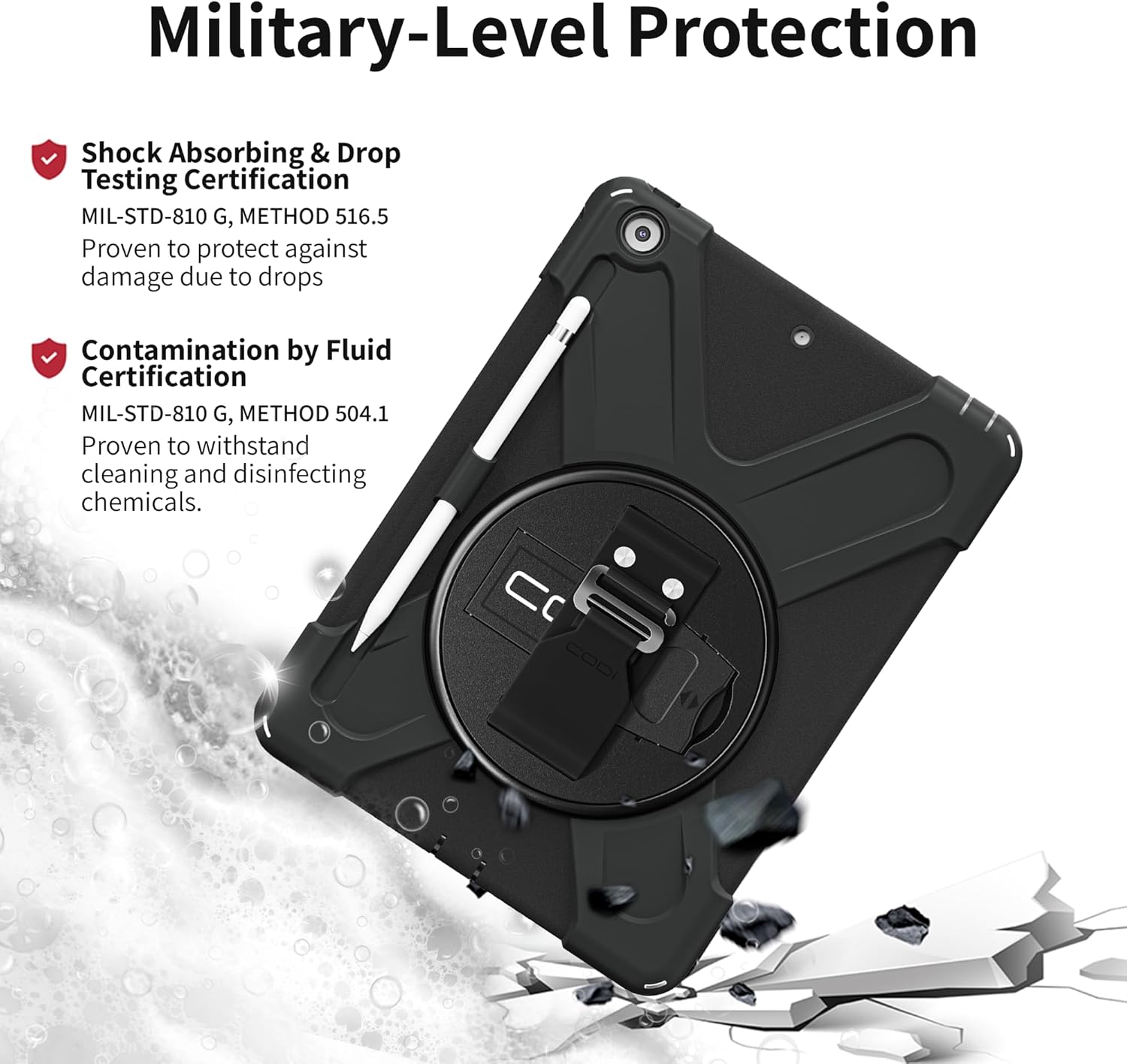 CODi Rugged iPad 10.2" Case for 9th, 8th, 7th Gen – Shockproof Protective Cover with Kickstand, Hand/Shoulder Strap