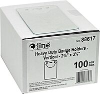 C-LINE Heavy Duty Vinyl Badge Holders, Fits 2-3/8 x 3-3/8 in Cards, Clear, 100 per Pack