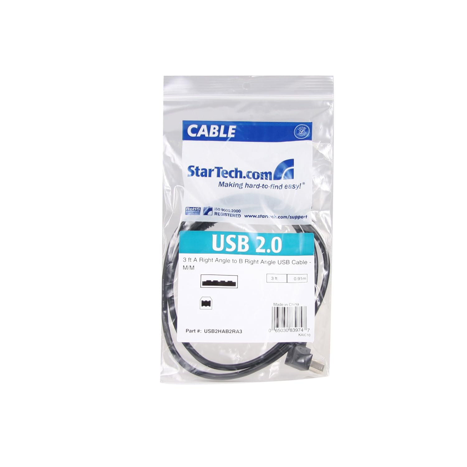 StarTech.com 91cm (3 ft.) A Right Angle to B Right Angle USB Cable - USB2HAB2RA3