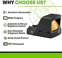 Meprolight MPO-F Open Emitter Pistol Red Dot Sight - RMR Footprint, 3-Segment Reticle, Shake Awake, IPX7 Waterproof