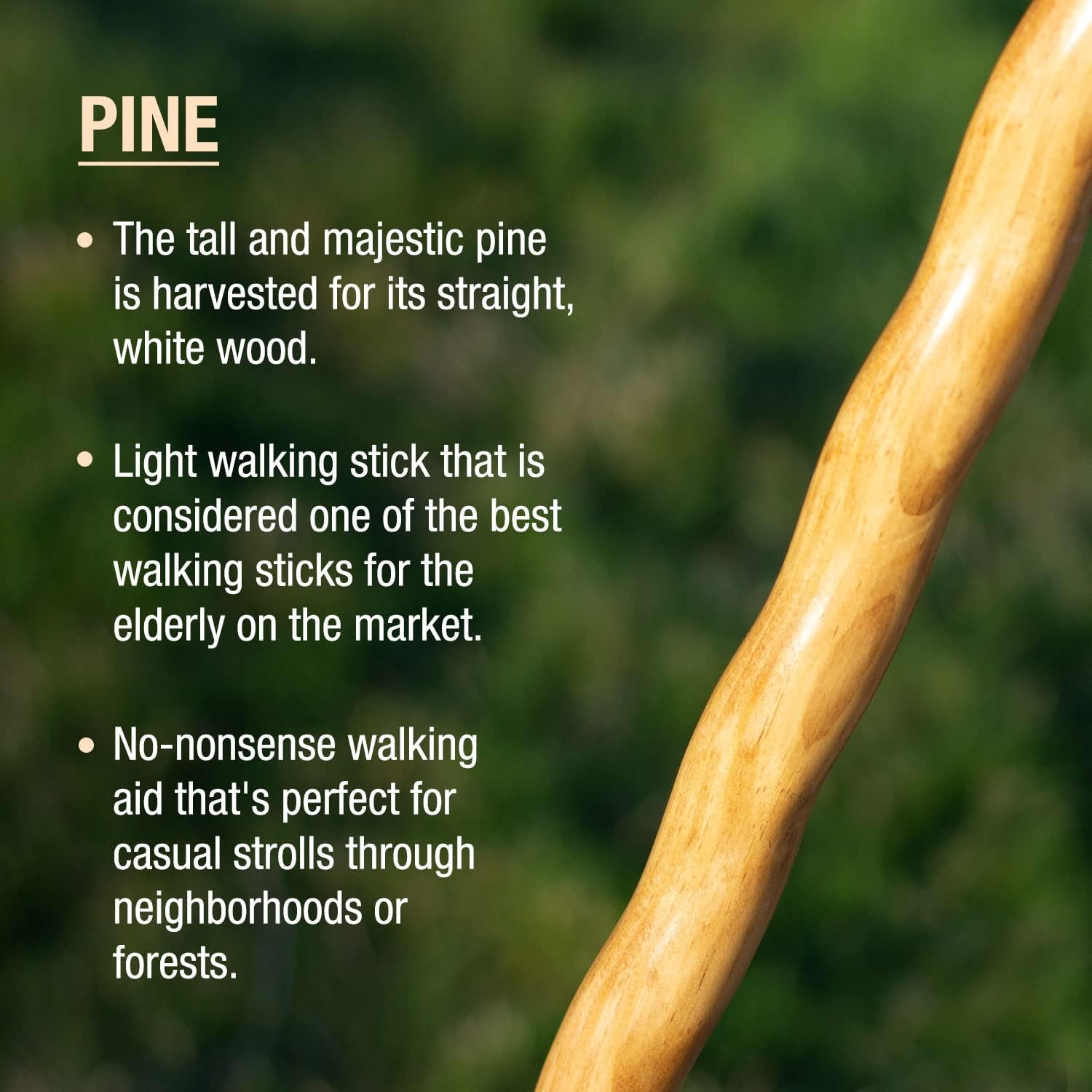 Brazos Handcrafted Wood Walking Stick, Twisted Pine, Trekker Style Handle, for Men & Women, Made in The USA, 55" Brown