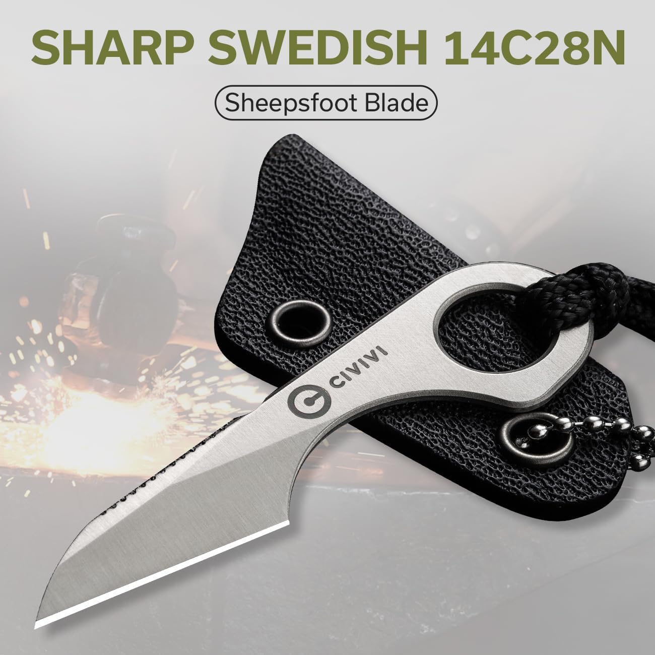 CIVIVI Gramis Mini Fixed Blade Neck Knife for EDC, Swedish 14C28N Steel