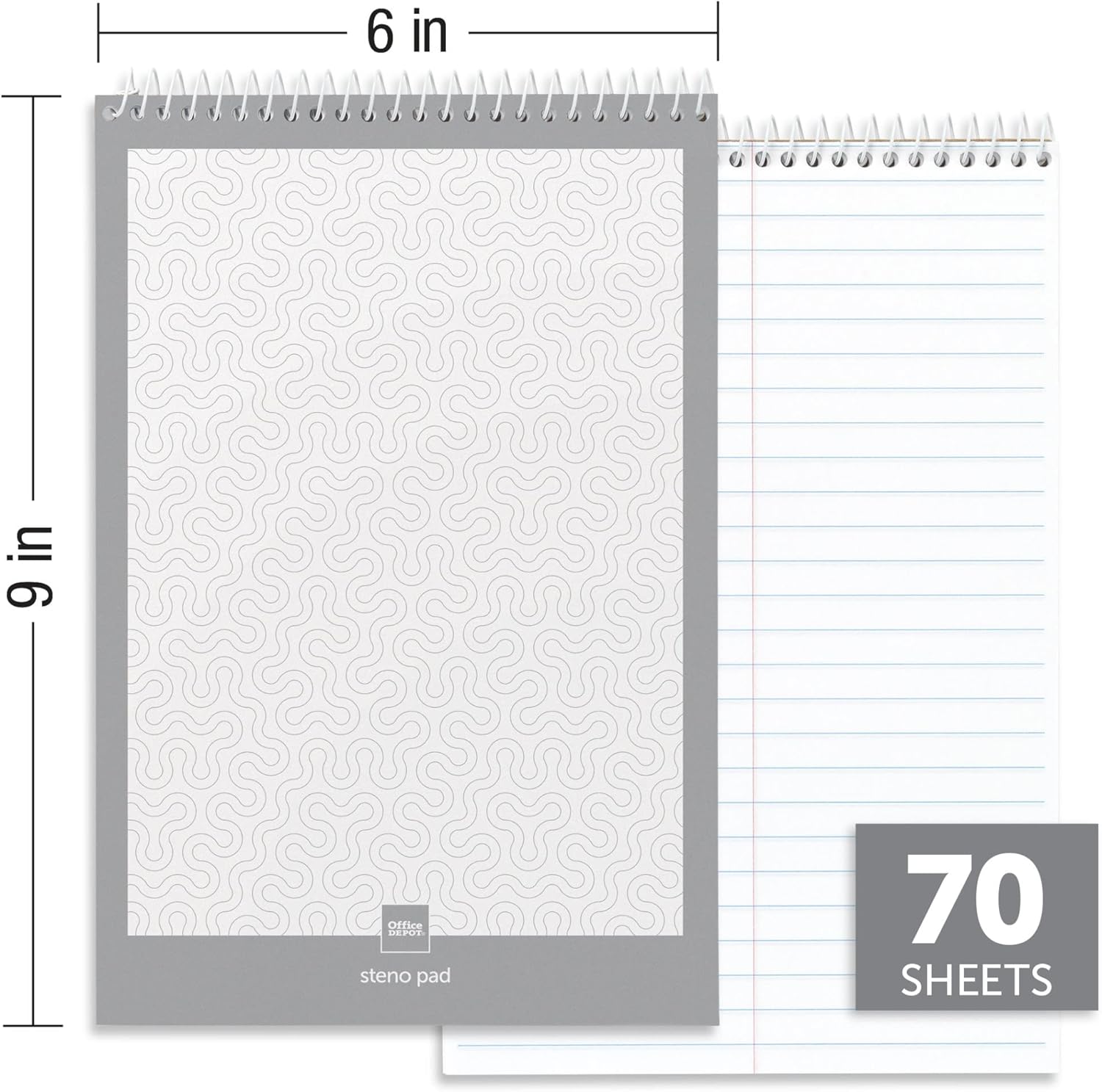 Office Depot(R) Steno Books, 6in. x 9in., Gregg Ruled, 70 Sheets, White, Pack Of 12