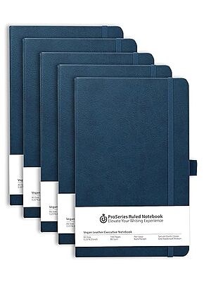 DOODLE Pack of 5 A5 Executive PU Leather Hardbound Notebooks – 160 Ruled Pages Each, 80 GSM
