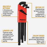 Bondhus 16599 Set of 9 Balldriver Stubby L-wrenches, sizes 1.5-10mm
