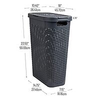 Mind Reader 40L Slim Laundry Hamper with Lid, Wicker-Style Plastic