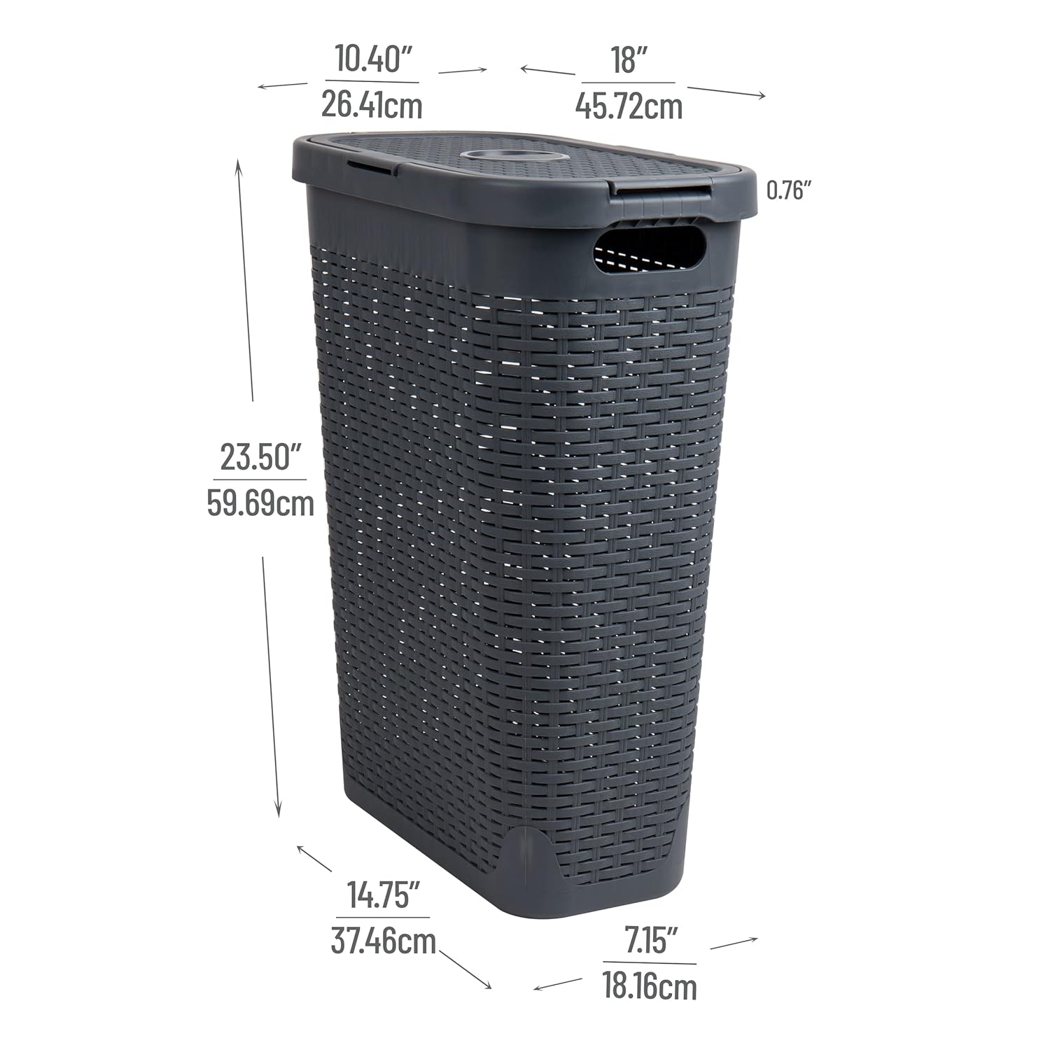 Mind Reader 40L Slim Laundry Hamper with Lid, Wicker-Style Plastic