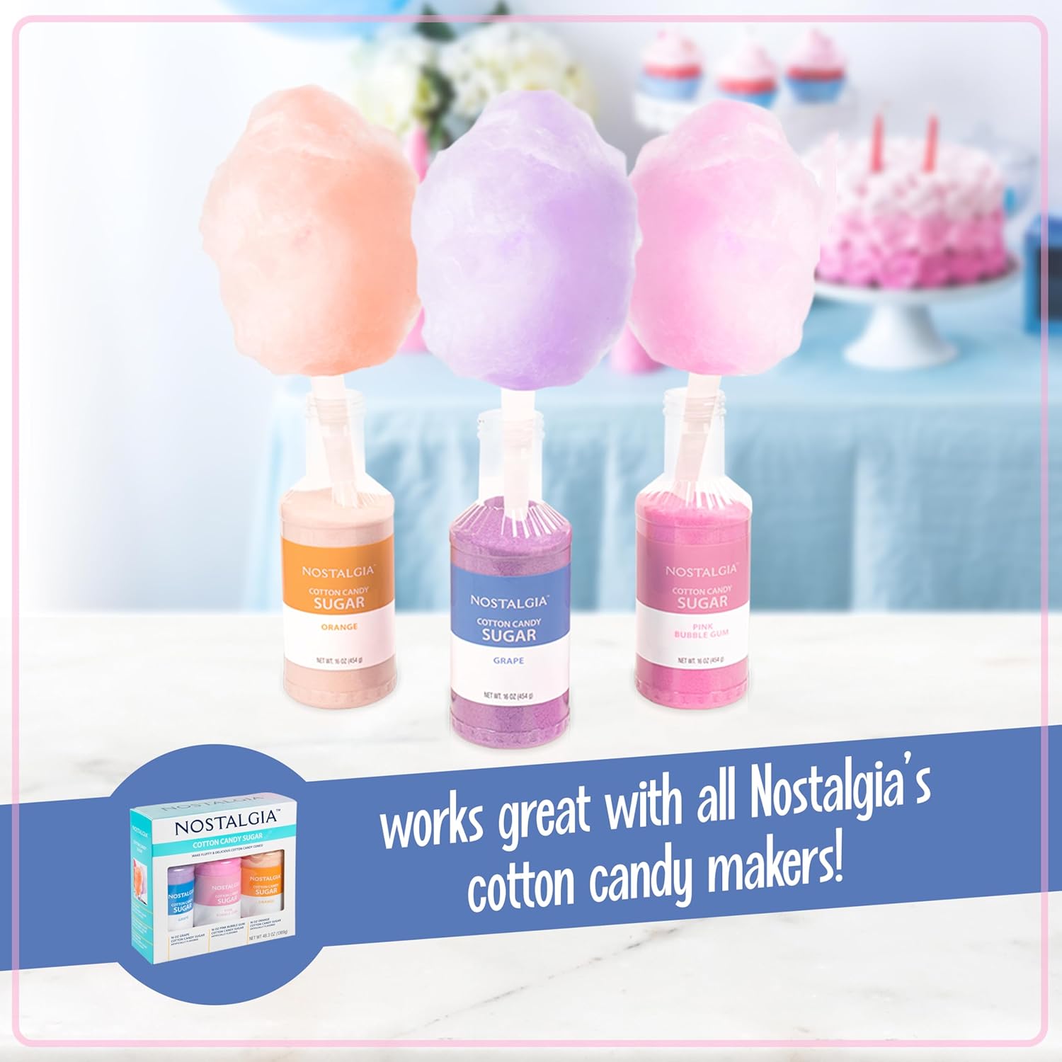 NOSTALGIA Cotton Candy Flossing Sugar Party Kit (3-Pack)
