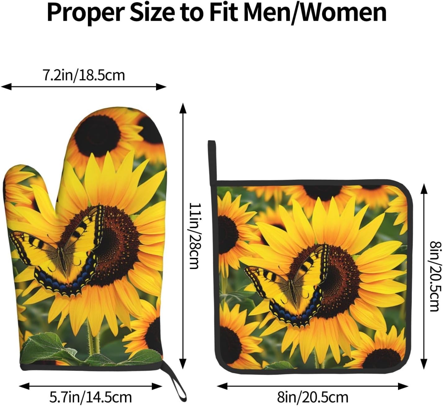 Butterfly Blooming Sunflower Plants Flowers Printed Oven Mitts and Pot Holders Set of 2 - Heat Resistant