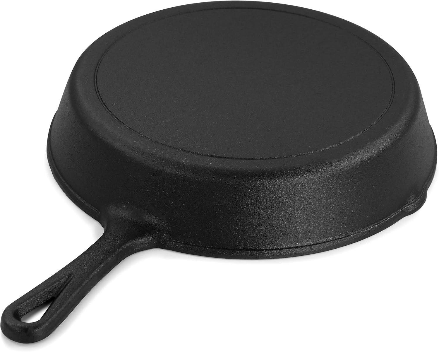 MegaChef 10 Inch Round Preseasoned Cast Iron Frying Pan with Handle in Black