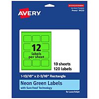 Avery Printable Rectangle Labels, Sure Feed Technology, 1-13/16" x 2-3/16", Neon Green Labels, Print-to-The-Edge, Laser/Inkjet Printable, 120 Total, Great for Mailing 120 labels