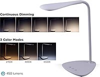 BLACK+DECKER VLED1820-BD Battery LED Desk Lamp, Dimmable with Adjustable Color Temperature, 4 Hour Battery Life, Rechargeable, Reduces Eyestrain, White Triangle Base