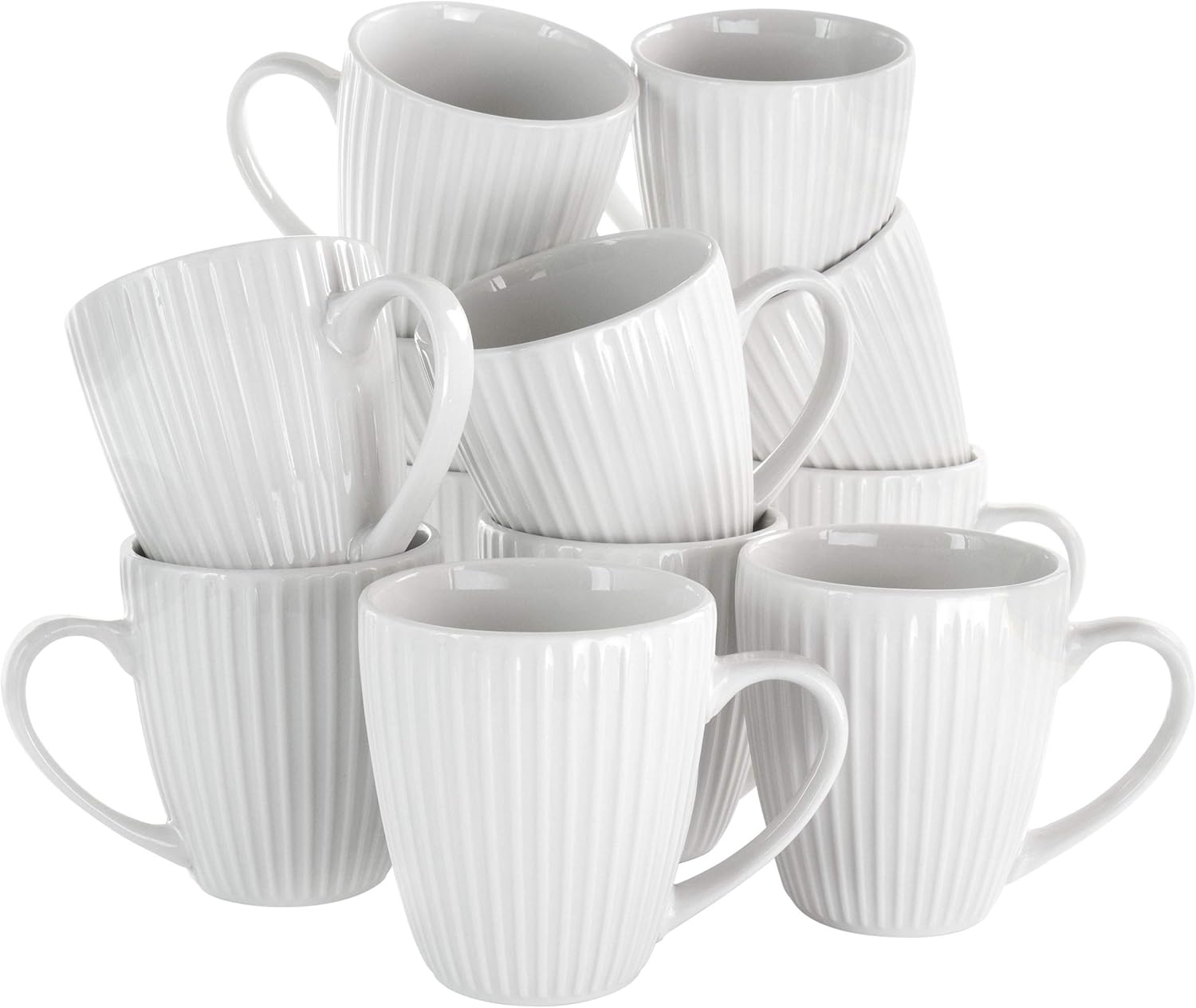 Elama Elle 12 Piece Round Porcelain Mug Set in White