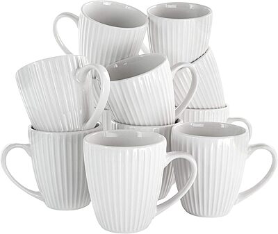 Elama Elle 12 Piece Round Porcelain Mug Set in White