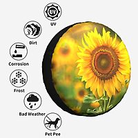Bright Sunflower Printed Spare Tire Cover 15 Inch - Waterproof Wheel Covers Protectors - Universal Fit for Car, Trailer