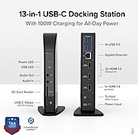 Plugable USB-C Triple Monitor Docking Station: 13-in-1 Laptop Dock with 100W Charging for Mac (DisplayLink Driver Required)