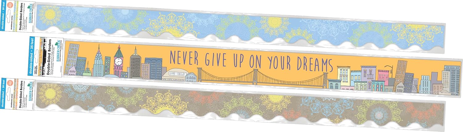 Barker Creek Double-Sided Border, Scalloped & Straight Edge, City Views