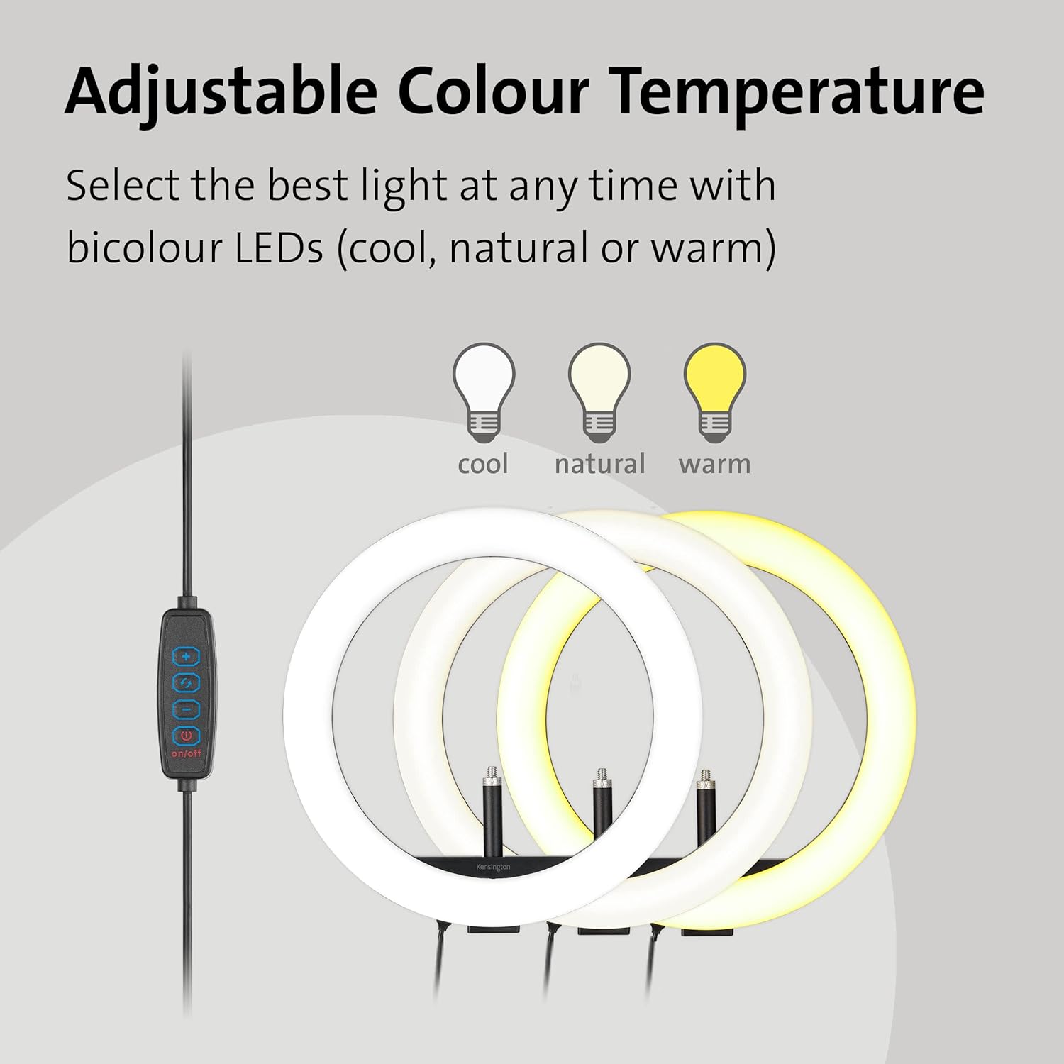 Kensington L1000 Bicolor Ring Light with Webcam Mount for Video Conferencing (K87653WW)