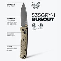 Benchmade - Bugout 535 EDC Knife with Ranger Green Grivory Handle (535GRY-1) Ranger Green Grivory - Cerakote Finish