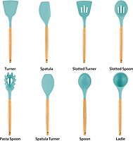 MegaChef 9-Piece Silicone and Wood Utensil Set with Ceramic Holder