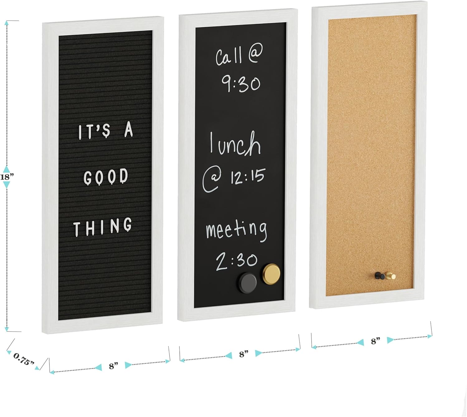 Martha Stewart Everette 3-Panel Cork, Chalk And Letter Board Set
