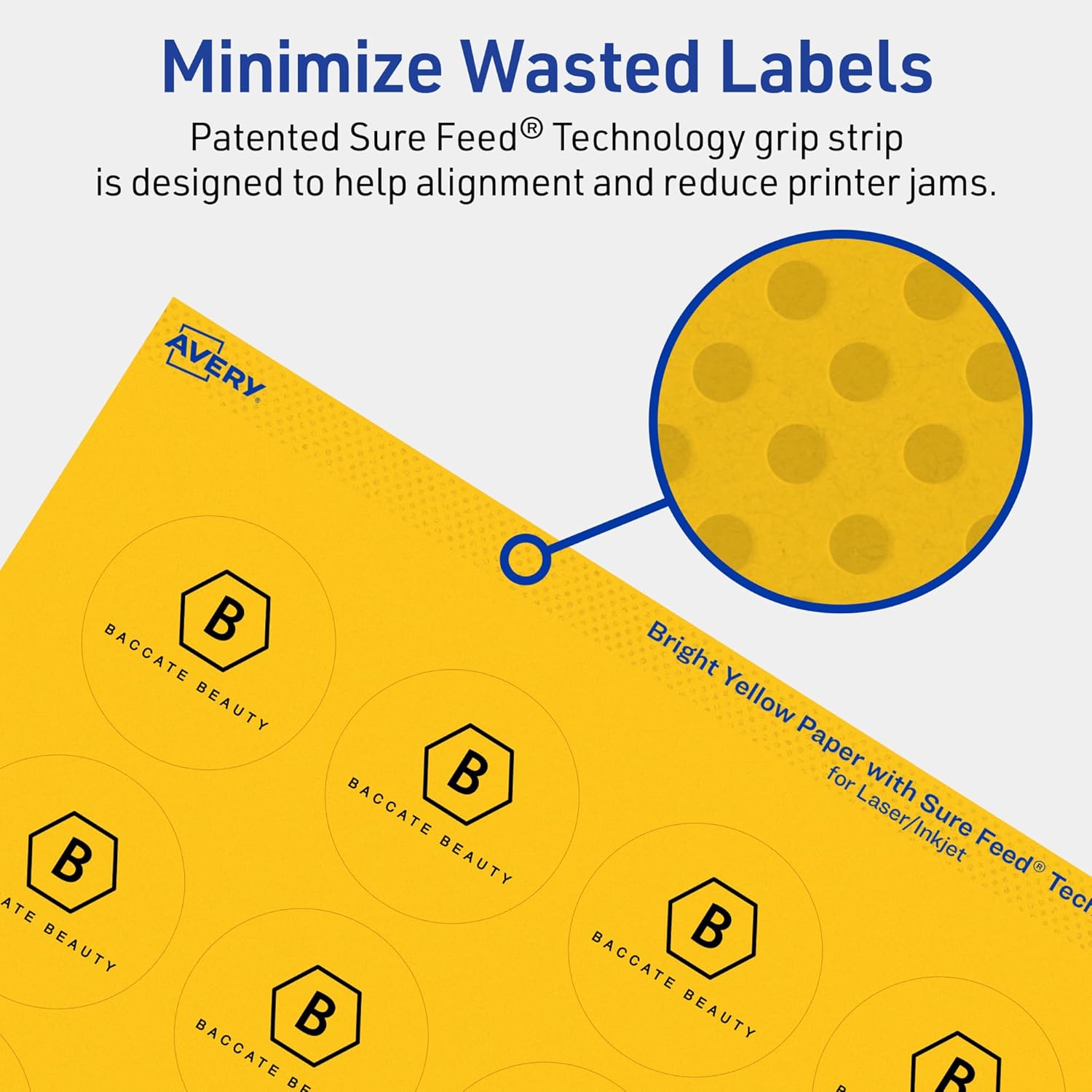 Avery Printable Round Labels, Sure Feed Technology, 1-2/3" Diameter, Bright Yellow Labels, Print-to-The-Edge