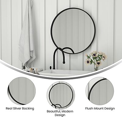 Flash Furniture Jennifer Large Round Wall Mirror - Black Circle Accent Mirror - 27.5" Vanity Mirror - for Bathroom, Vanity