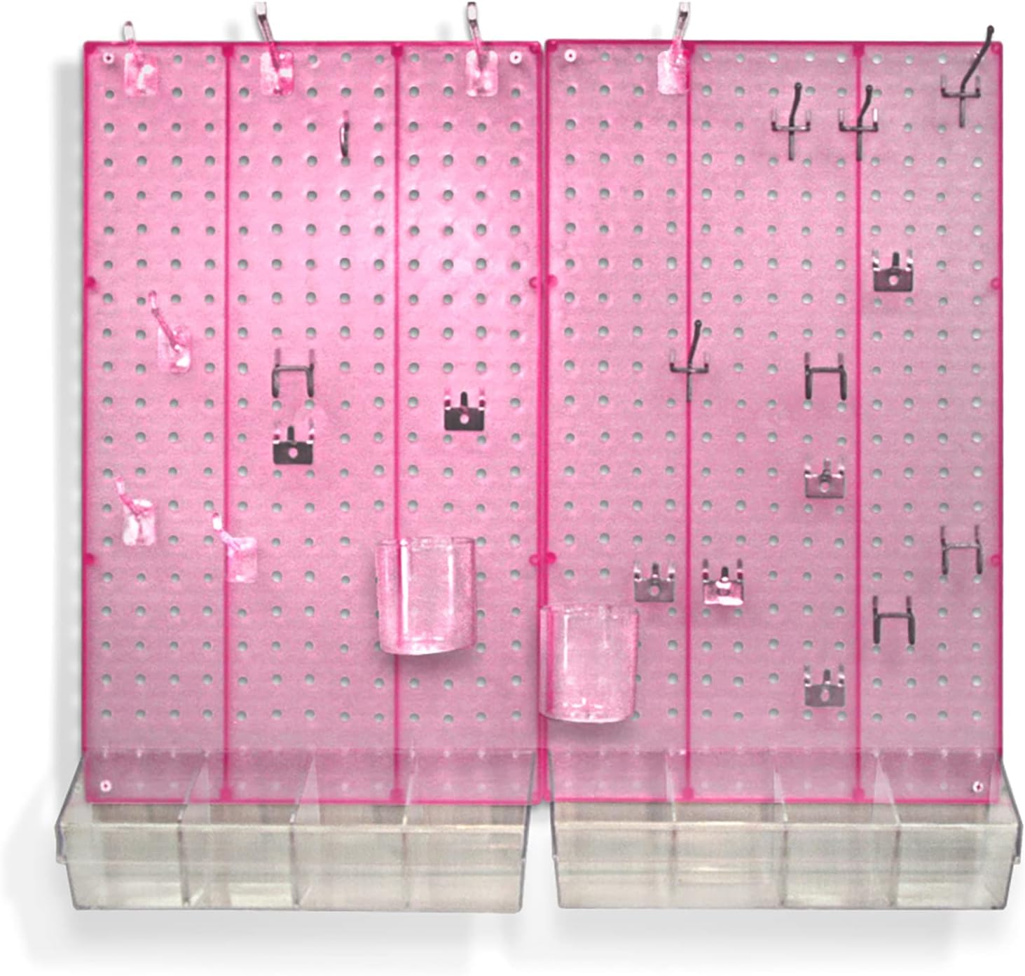 Azar Displays 900945-PNK The DIY Multi-purpose 70-piece Pegboard Wall Organizer Kit with Two Panels and Accessory Assortment