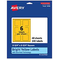 AVERY Printable Bright Yellow Square Labels, Sure Feed Technology, 2.75 x 2.75, Print-to-The-Edge, Laser/Inkjet