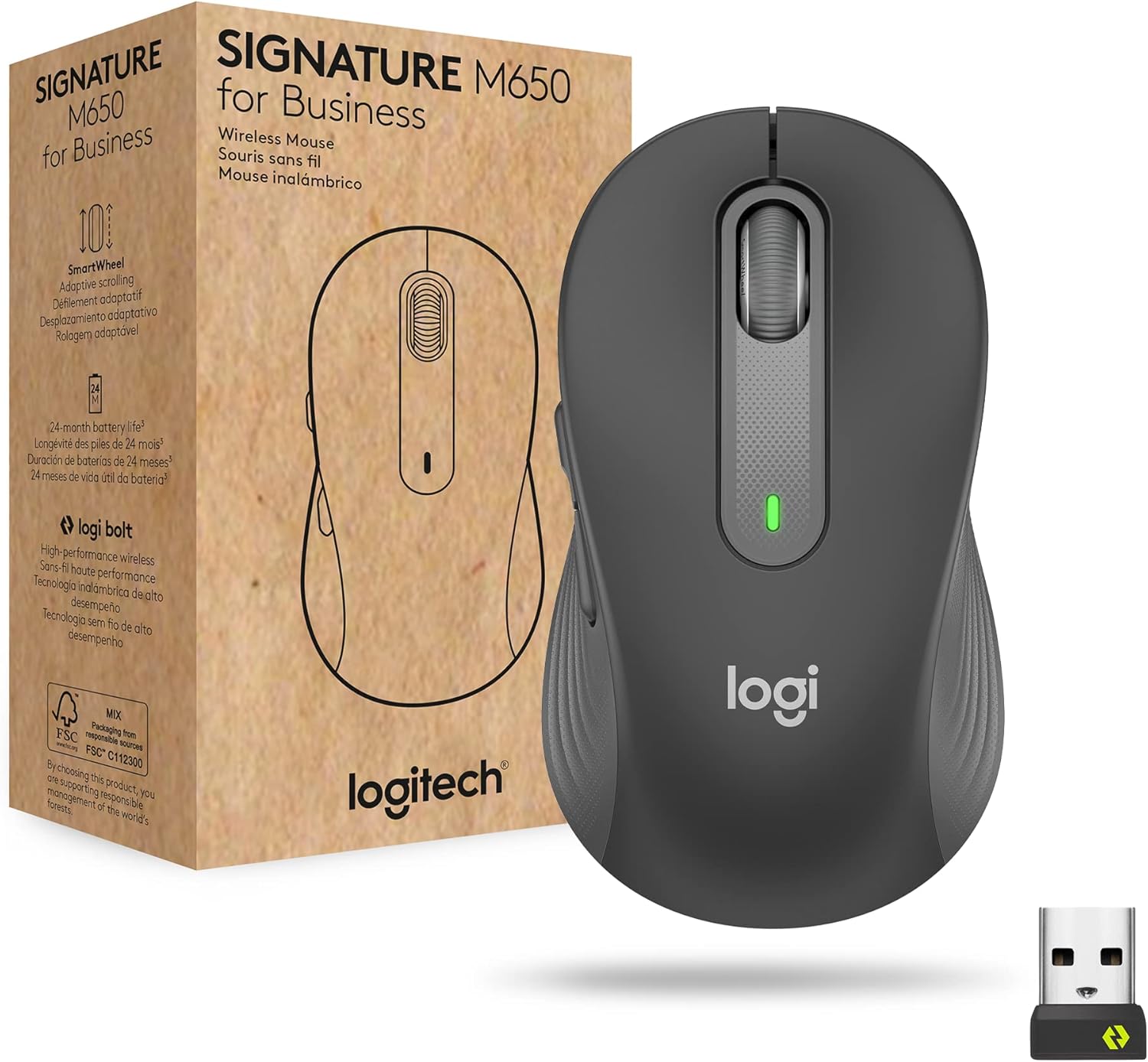 Logitech Signature M650 for Business Wireless Mouse, for Small to Medium Sized Hands, Logi Bolt, Bluetooth