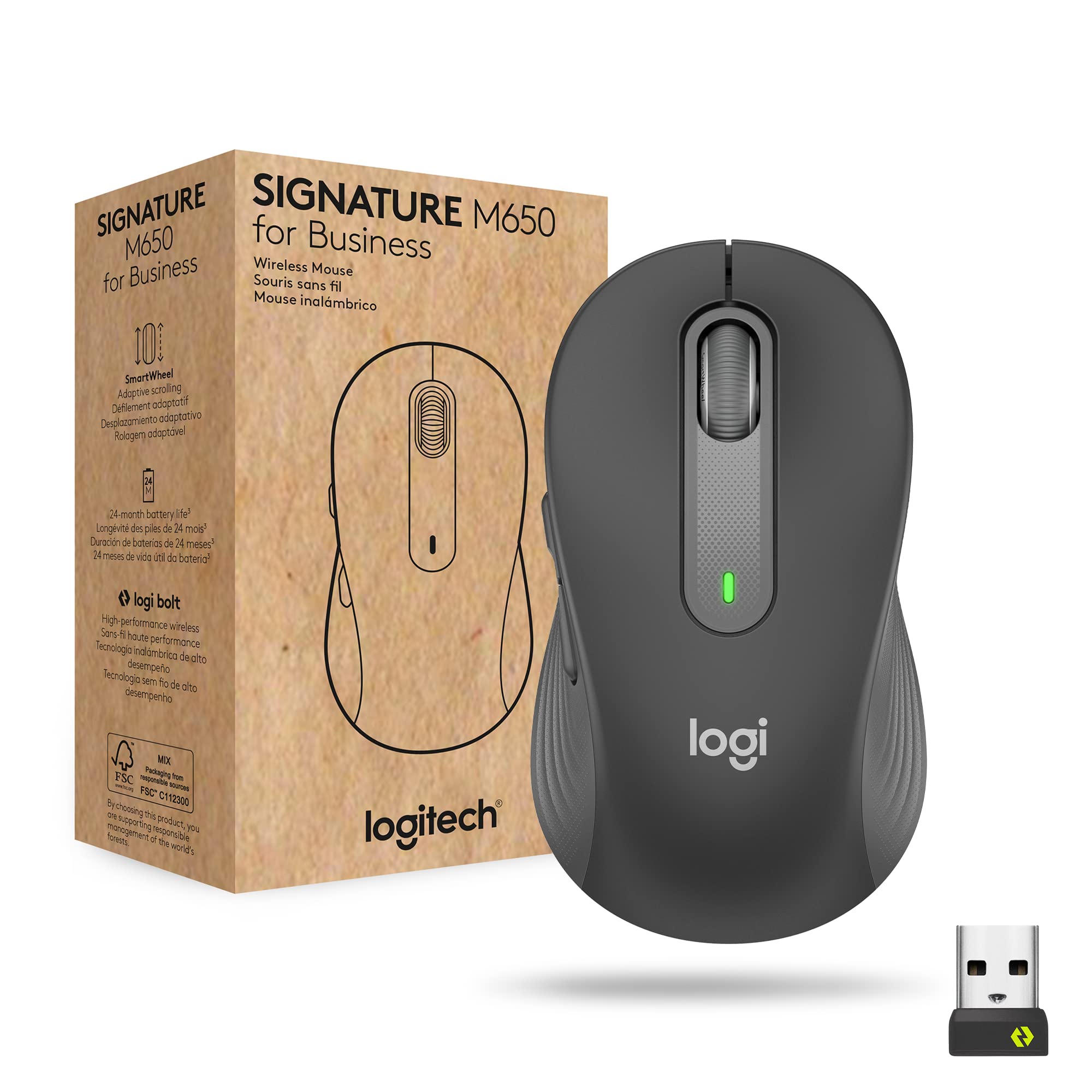 Logitech Signature M650 for Business Wireless Mouse, for Small to Medium Sized Hands, Logi Bolt, Bluetooth